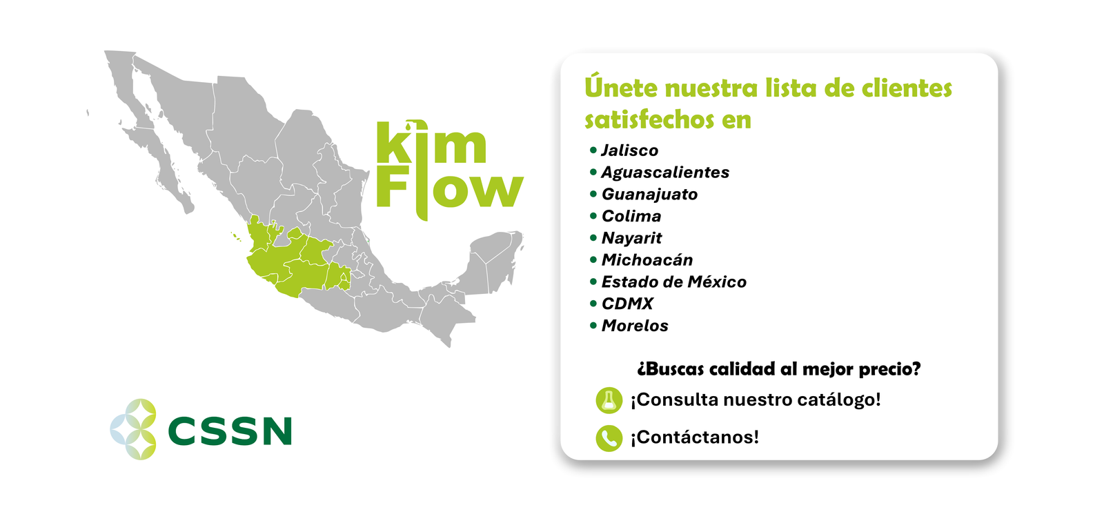 Mapa de cobertura de productos Kimflow y Grupo CSSN